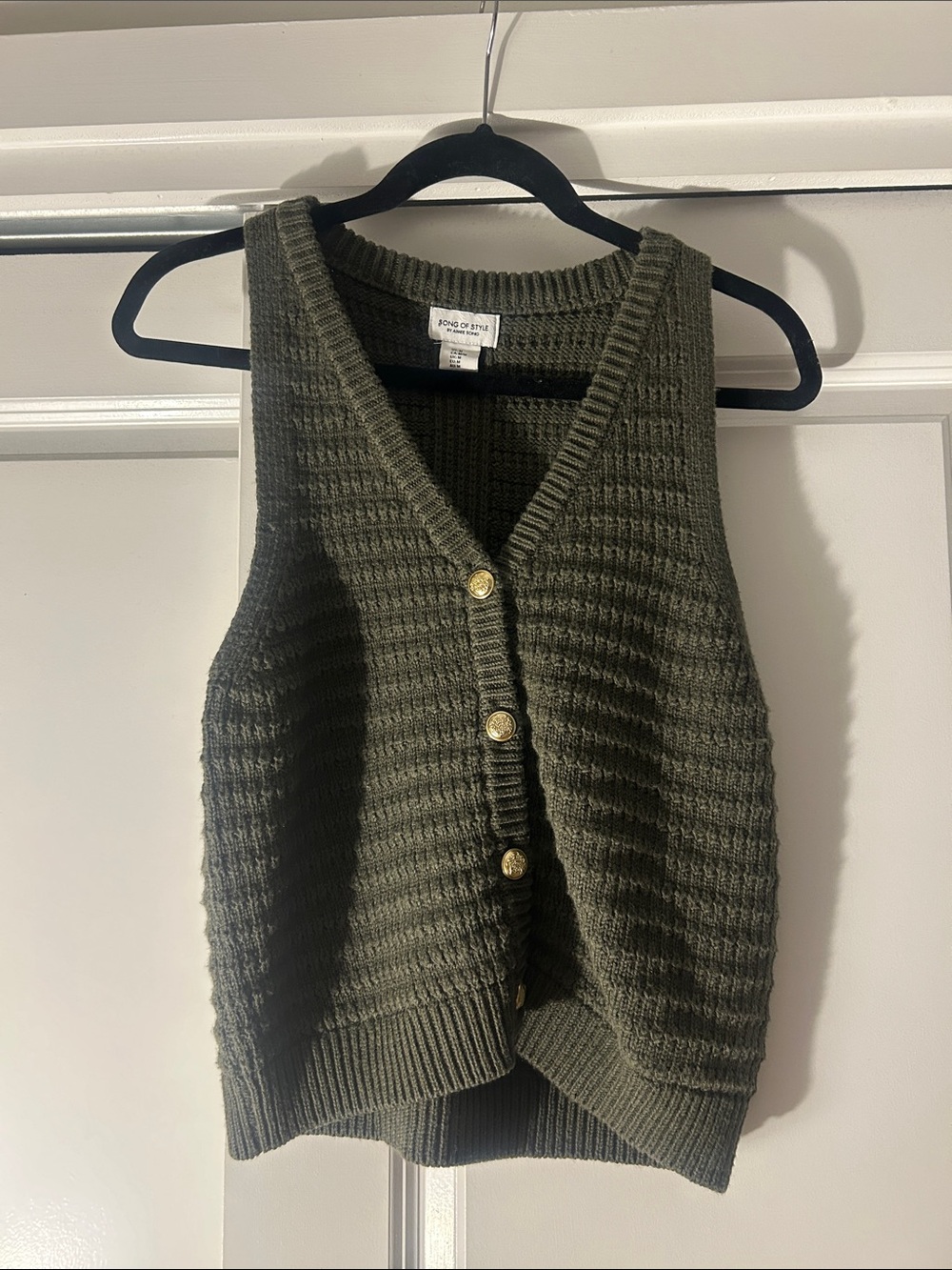 Song of Style Olive Green Waffle Knit Button-Front Sweater Vest